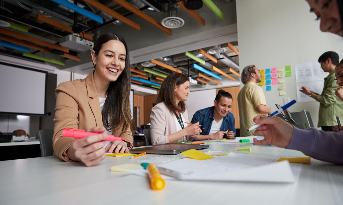 collaborative work session in modern office