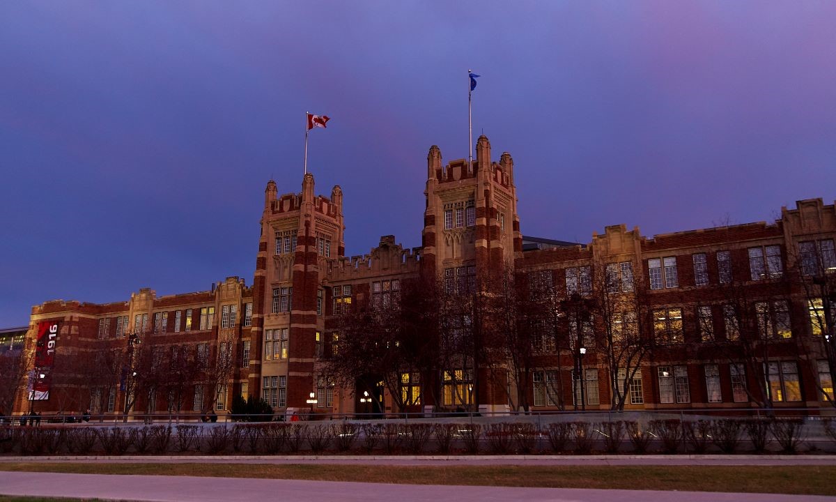 night scene outside heritage hall