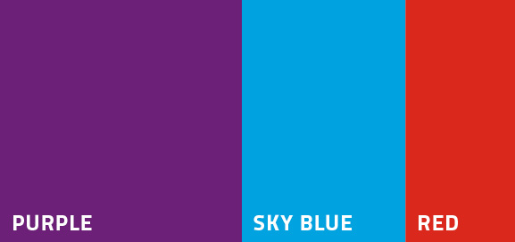 Color swatches displaying purple, sky blue, and red with their respective labels.