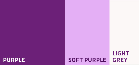 Color palette featuring shades of purple, soft purple, and light grey.