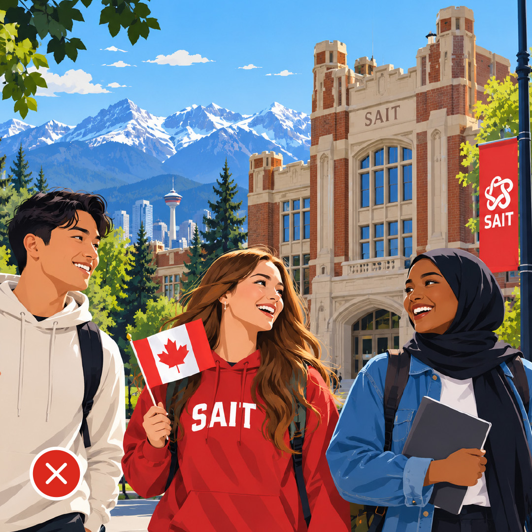 AI-generated illustration of students on campus.