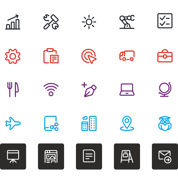 SAIT's approved icons and illustrations in branded colours.