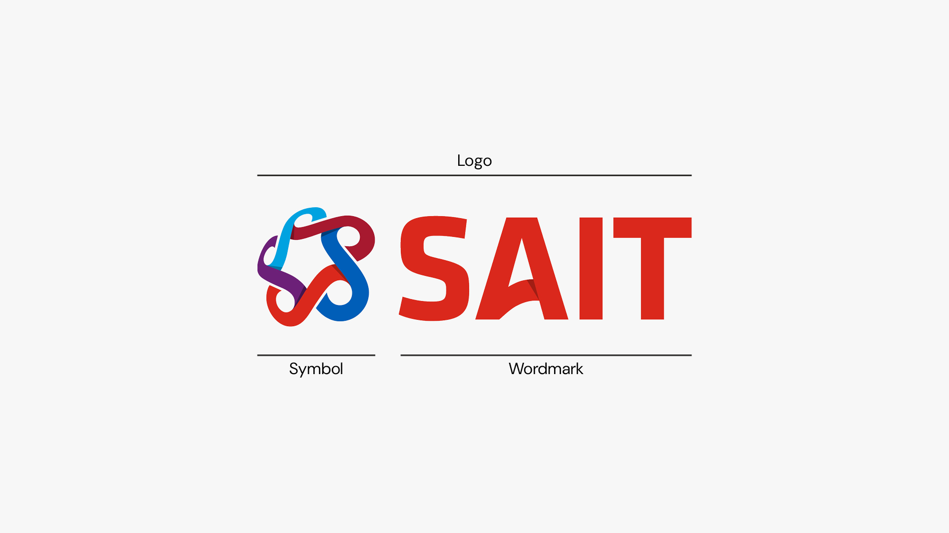 SAIT logo's structure consiting of the catalyst and word mark