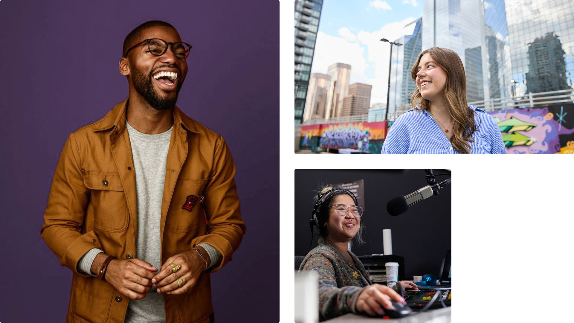 Three in-studio portraits of members of the SAIT community that show their personality.