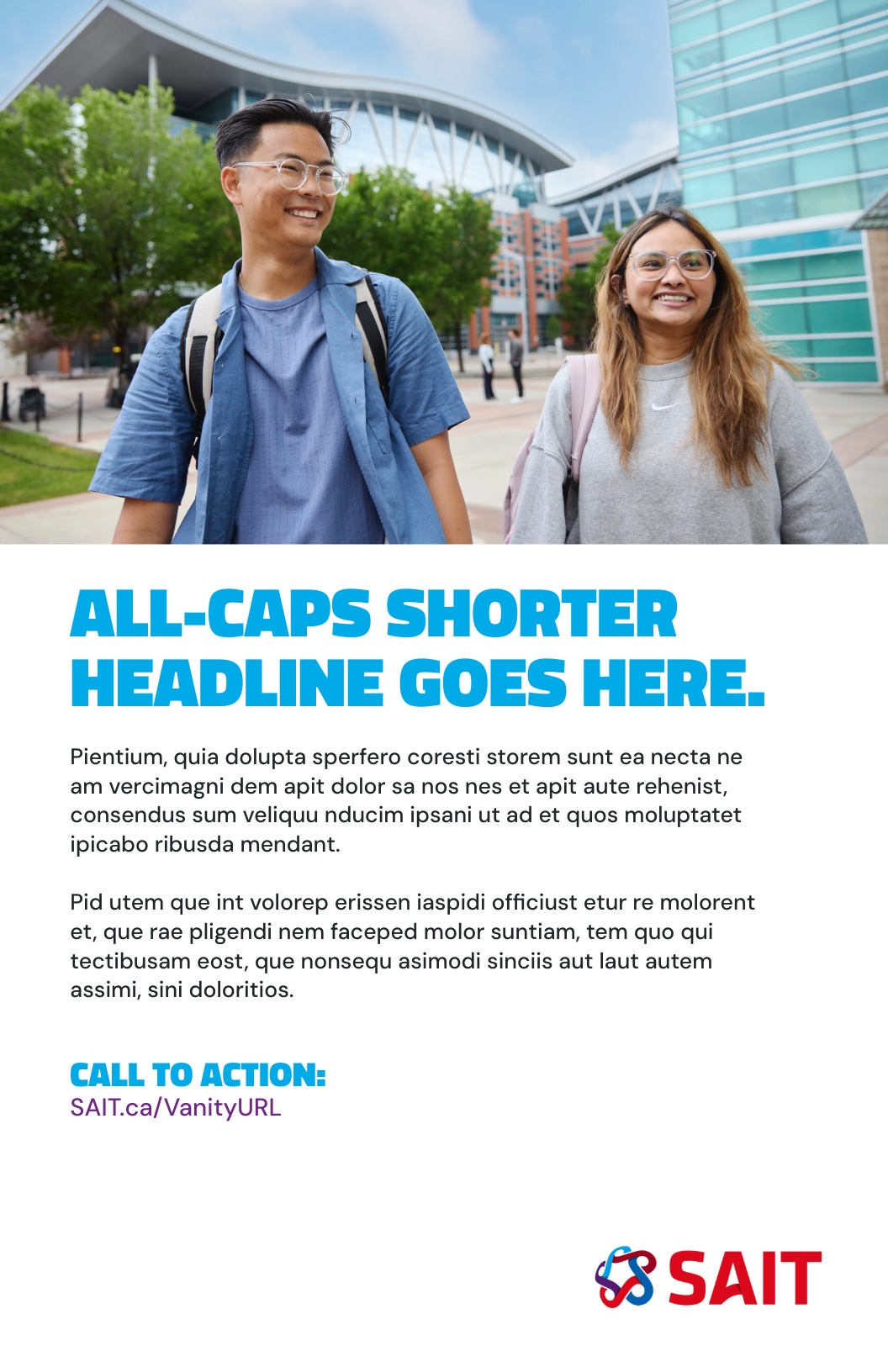 SAIT logo with promotional text highlighting the importance of concise messaging for effective communication.