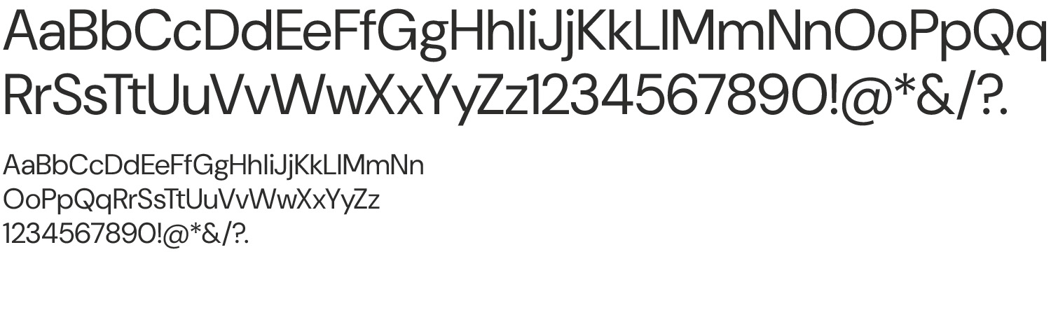 Typography example of the font DM Sans Regular.