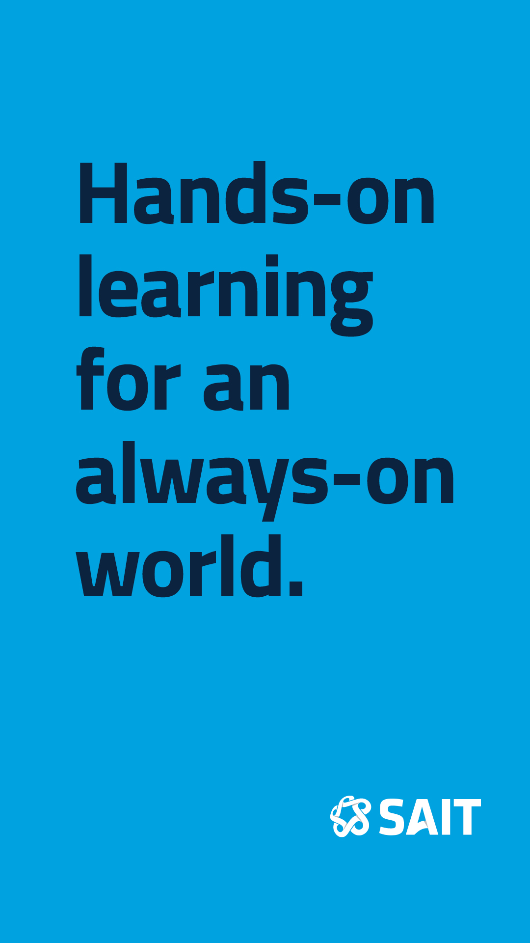Blue tile with text "Hands-on learning for an always-on world #HereATSAIT"