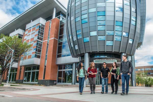 A group of students walking on campus