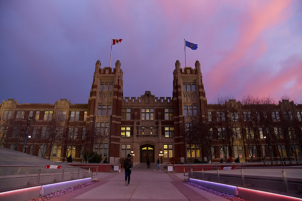 pink sunrise near heritage hall