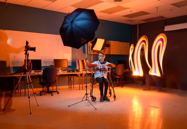 Student pausing for a photograph