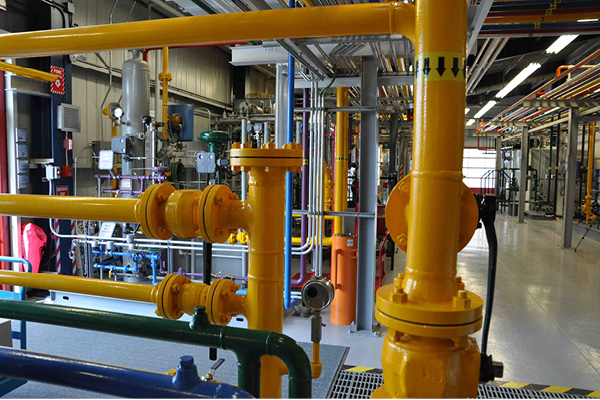 A lab with a lot of pipes