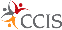 CCIS logo featuring abstract figures in red, gray, and orange.