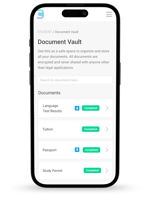 The document vault screen in the Borderpass app
