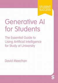 Book cover for generative AI for students with pink and white cover.