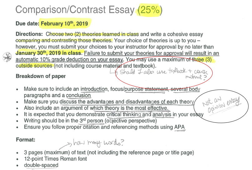 Example of notes you can take when actively reading instructions
