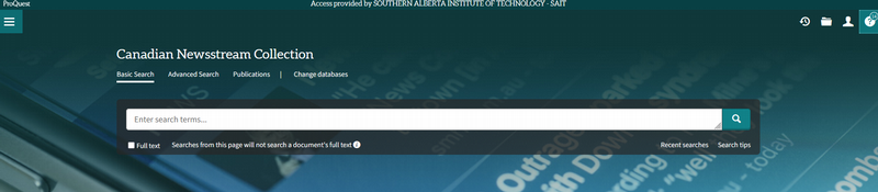 screenshot of the searchbox for canadian newstream.