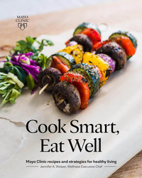 Book cover for Cook smart, eat well, with a photo of delicious meat and vegetable skewers on the front.