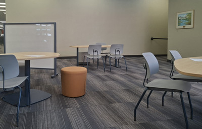 photo of new furniture in the magazine area of the library.