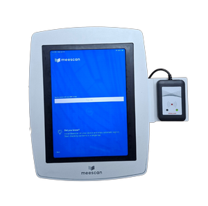 photo of meescan self-checkout kiosk in library