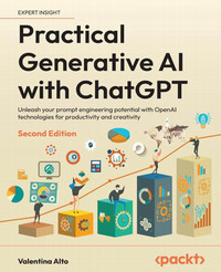 Book cover for practical generative ai with chatgpt, with an illustration on the cover of people  climbing blocks of an incresing size while generating charts and diagrams, and a line graph that moves upwards towards a light bulb at the top.