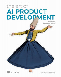 Book cover for The Art of AI Development, with an illustration of a middle eastern man dancing, wearing a tall hat and large skirt that awings out.