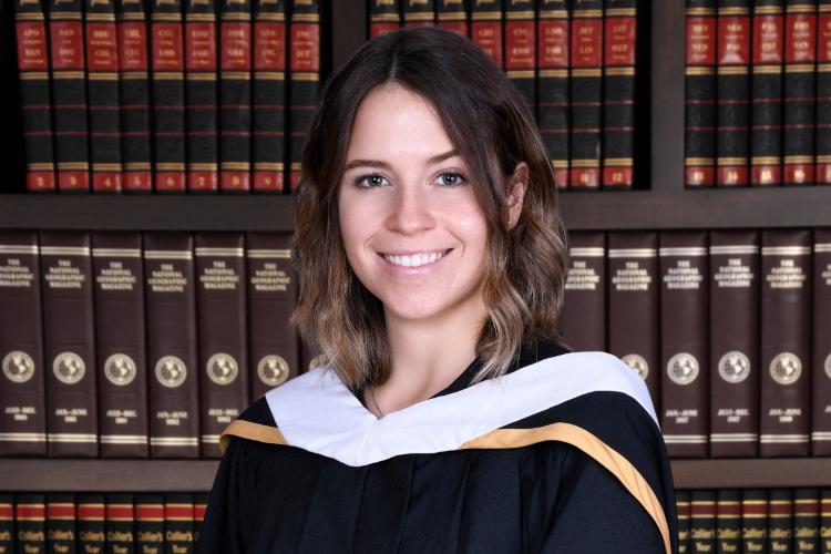 Student wearing a graduation gown