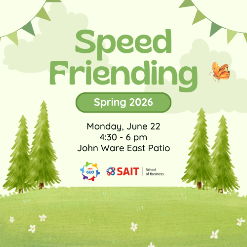 Speed friending event poster with date, time, and location.