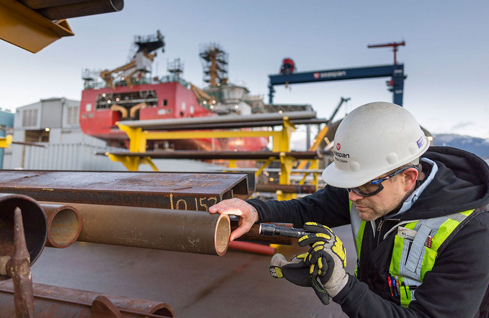 Shipbuilders working on a project