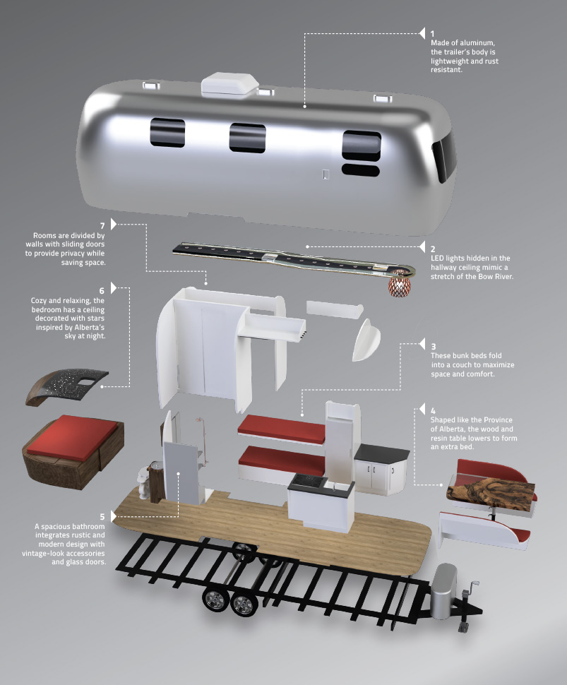 Deconstructed illustration of redesigned 1973 Airstream