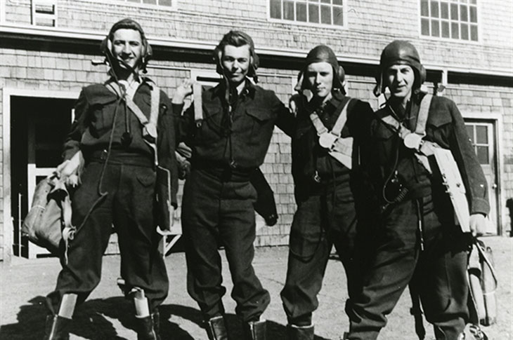 Black and white photo of four men from the No. 2 Wireless School 