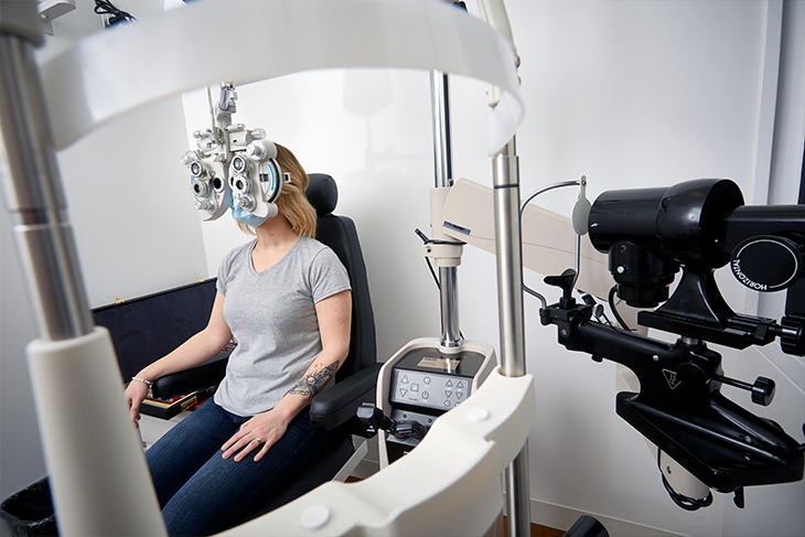 Patient getting eyes checked