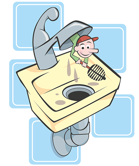 Cartoon plumber and sink