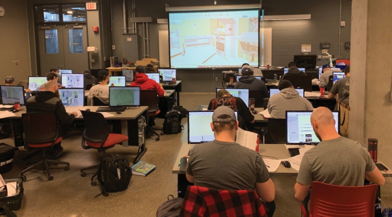 Construction students sitting in a classroom