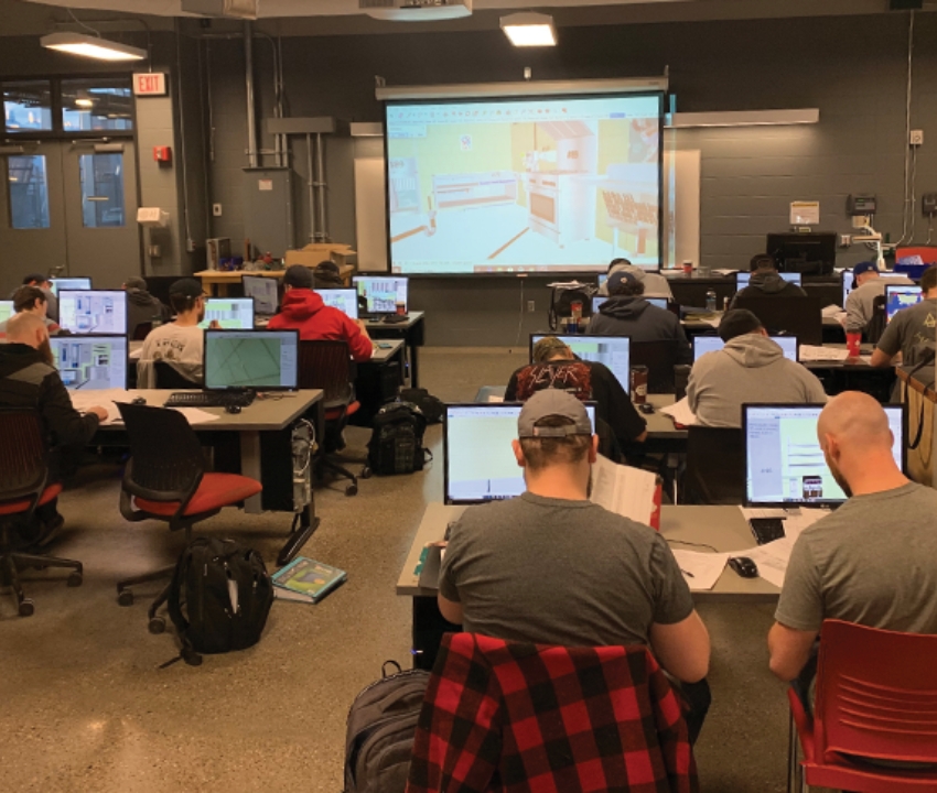 Construction students sitting in a classroom