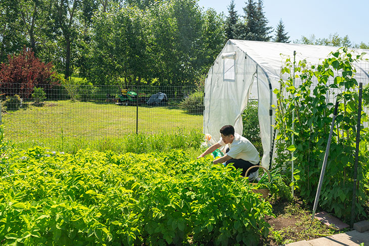 Chef Jun Young Park in his garden.