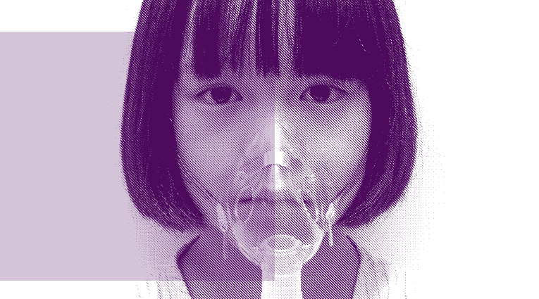 illustration of young girl wearing a respiratory