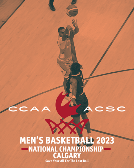 Poster showing YinTing Wang's logo design with a basketball player shooting the ball while a defender attempts to block the shot.