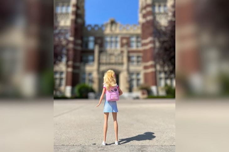 Barbie doll facing Heritage Hall 