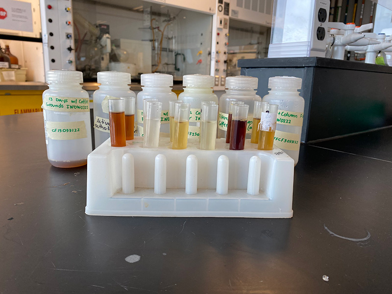 Vials of prepared samples placed onto a desk