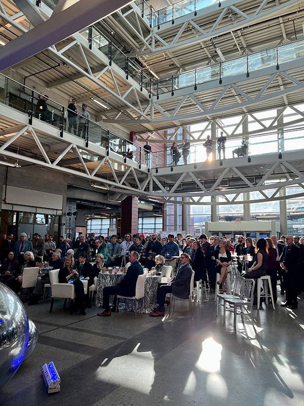 A crowd listens during the RBC announcement in the Aldred Centre