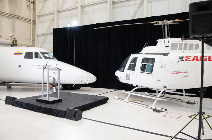 A Jetstream 41 aircraft flight compartment (left) and a 1975 Bell 206 MSN 1682 Helicopter (left).