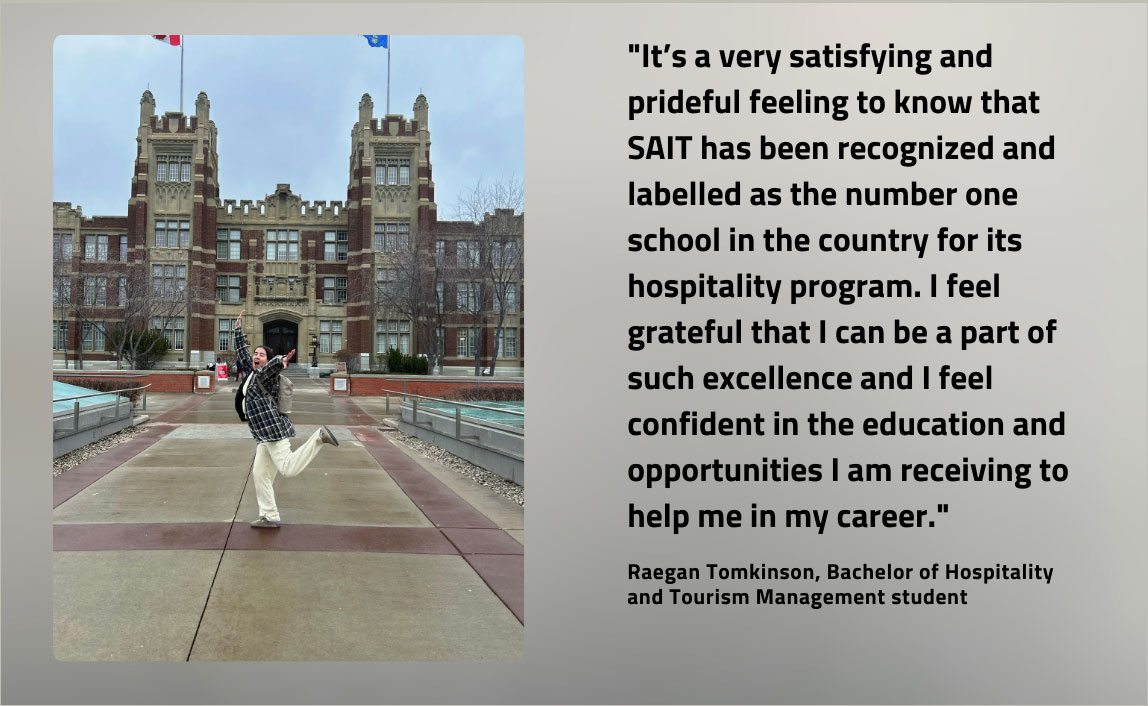 student leaping in front of the Heritage Hall building on main campus