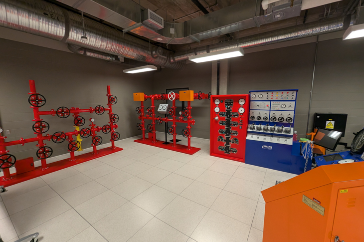 Equipment for practicing the manual drilling process in a lab setting.