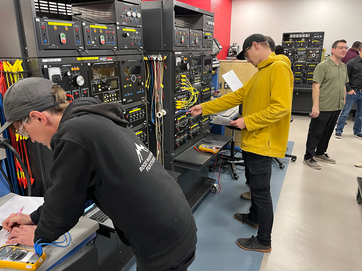 Students working in the renovated spaces in the Randy O'Dell Centre for Electrical Trades.