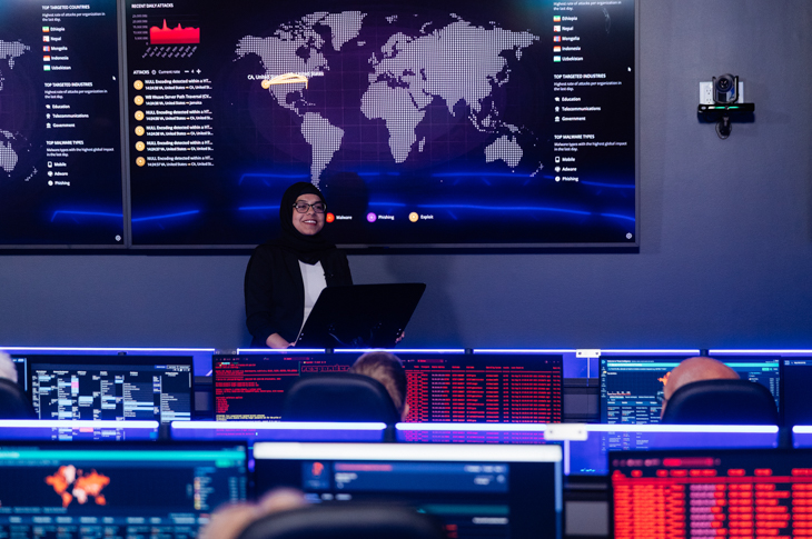 Second-year Information Systems Security student Faiqa Kaleem speaks at the SAIT Cyber Range launch event in October 2025.