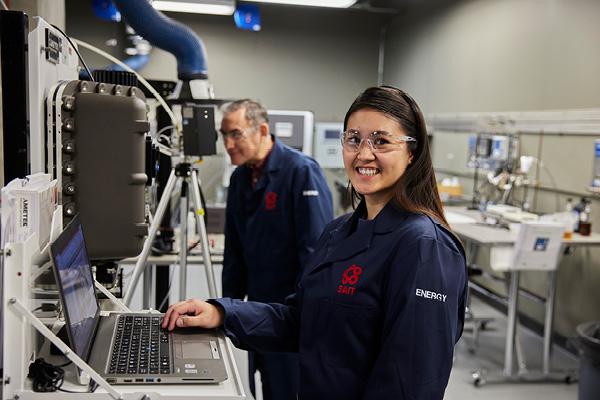 Two students in a lab