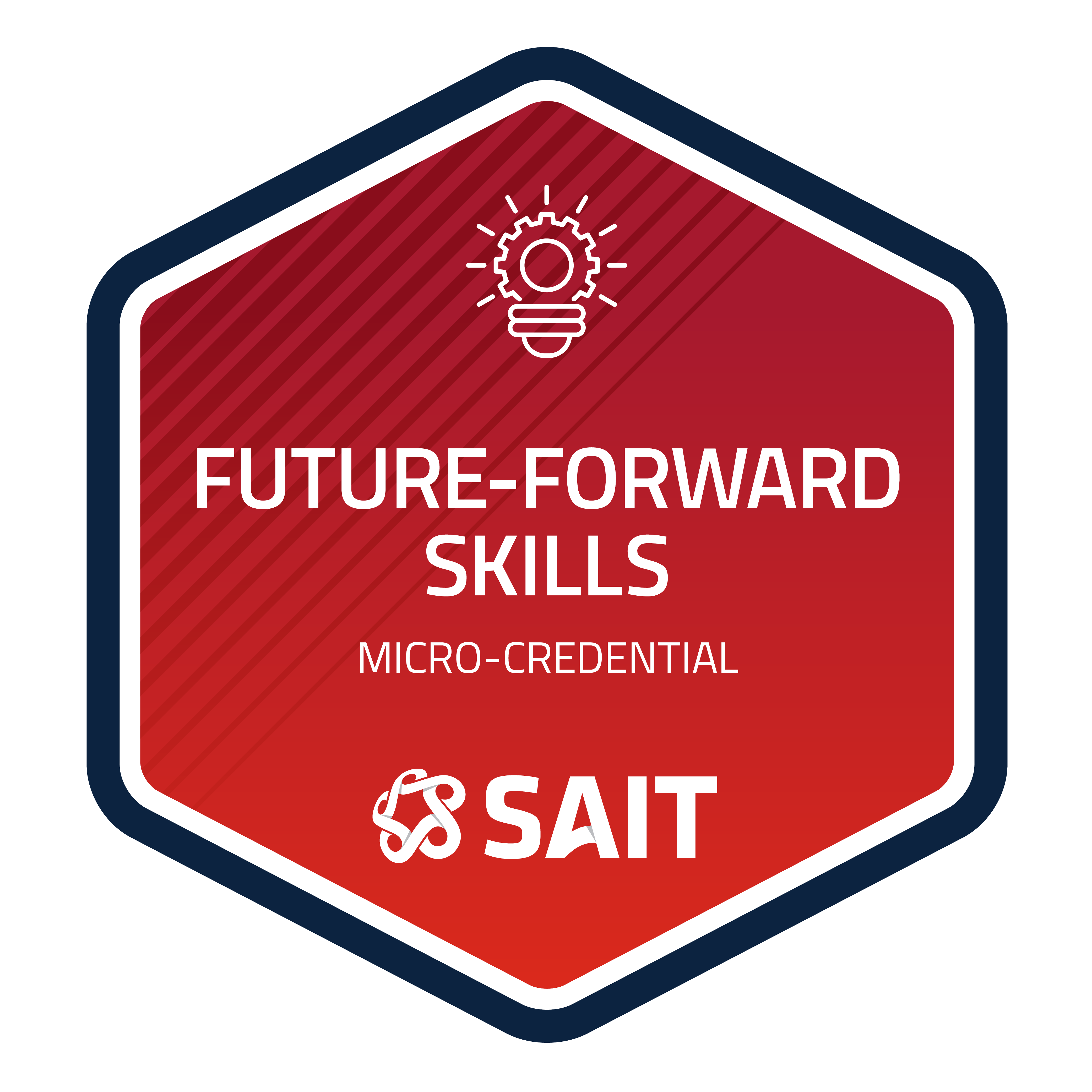 Logo for SAIT’s Future-Forward Skills micro-credential program featuring a light bulb icon within a hexagonal design.