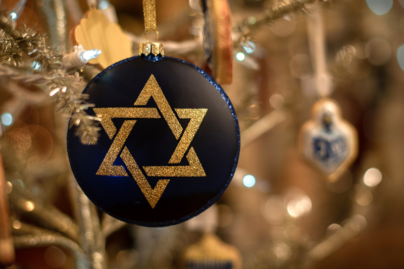 A holiday tree decoration of a Star of David