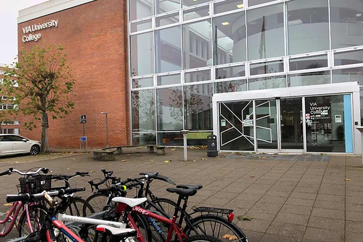Bikes lined up in front of VIA University in Horens, Denmark