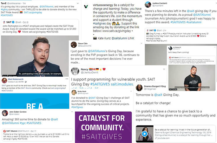 Social media posts from the 2019 SAIT Giving Day.